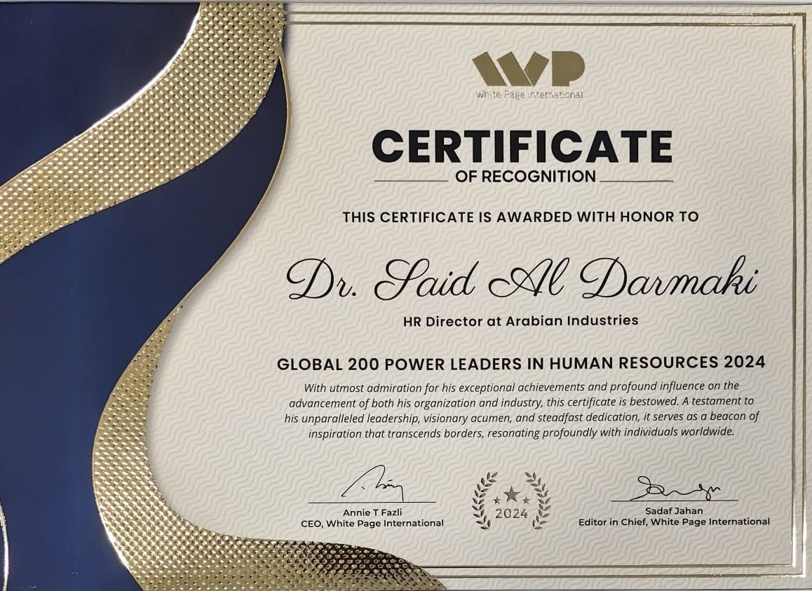 Certificate of Recognition - Global 200 Power Leaders